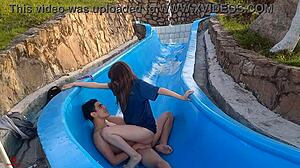 La Tonta De Mi Hermanastra Se Queda Atascada En La Resbaladilla De La Piscina Y Aprovecho Para Follarmela De Manera Salvaje Parte2.