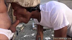 military man deals with twink in gay porn sex scene.