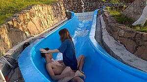 La Tonta De Mi Hermanastra Se Queda Atascada En La Resbaladilla De La Piscina Y Aprovecho Para Follarmela De Manera Salvaje Parte2.