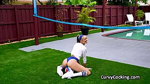 Blonde Shakes Firm Booty On Trainer's Cock