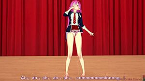 pink-haired girl performs on stage in koikatsu 3d hentai.