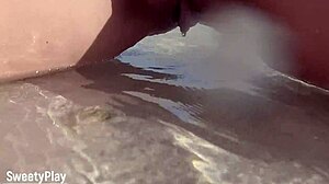 Milf BBW Pees On Shaved Pussy At Public Beach.