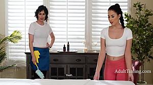 Maid Olive Glass and Masseuse Alex Coal Get Laid in Wild Hotel Scissoring