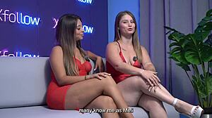 Roxie Gates and Vega Lu in masturbation session with sex toys on podcast by Dani Ortiz