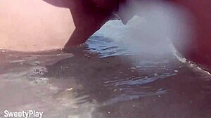 Milf BBW Pees On Shaved Pussy At Public Beach.