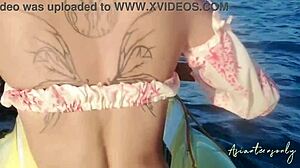 Proper cumshot into pussy after jet ski fun on beach with cute asian babe