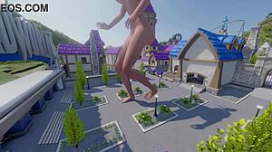 Mercy towers over everyone in Blizzard World with kinky anime vibes.