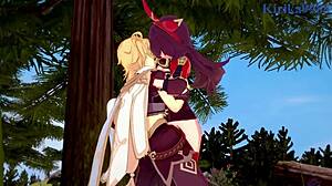 amber and fischl, wanna see intense sex with amy and aether in genshin impact hentai?