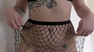 the beauty amateur milf in pantyhose has her juicy ass played with a big dildo