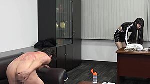 Japanese Mistress Maro dominates with anal fingering and strapon play