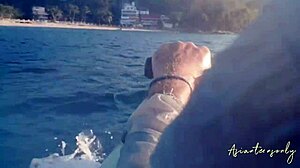 Proper cumshot into pussy after jet ski fun on beach with cute asian babe