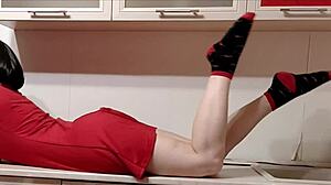 Housewife Teases with Striped Panties and Smelly Socks in Kitchen