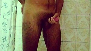 Two cumshots while showering with cum dripping