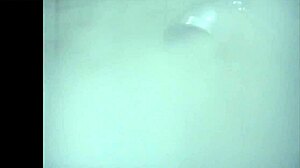 Sexy ebony girl undresses in steamy bathroom scene