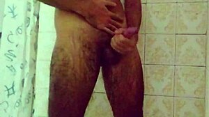 Two cumshots while showering with cum dripping