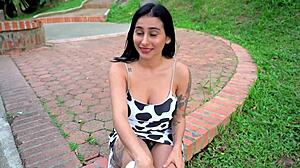 Stranger convinces big-titted Latina to star in videos - part 1