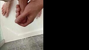 hey, i'm showering my dick with this muscular blonde bodybuilder, her blue eyes watching