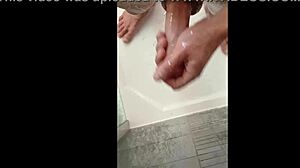 hey, i'm showering my dick with this muscular blonde bodybuilder, her blue eyes watching