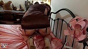 French Amateur in Satin Dress Gets Rimming and Doggy