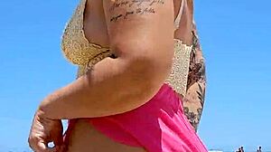 I found a lover at the beach and tease him by going almost naked.