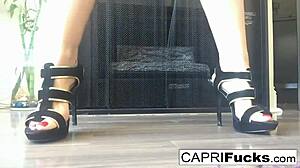 I watch capri in her high heels masturbating with big tits on display