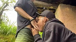 Outdoor bisexual sex in bermuda shorts leads to intense orgasms in public bathrooms