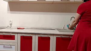 Housewife Teases with Striped Panties and Smelly Socks in Kitchen