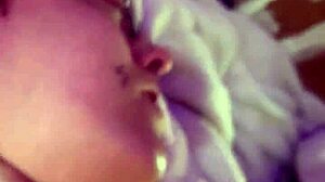 Slut drips red, cums with toy at party.