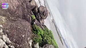 Big Tits Babe Flashing Ass in Doggystyle on Beach in Front of Everyone