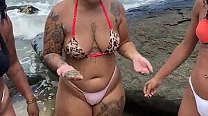 Hey, we're the hairy girls getting wild on the beach with swingers!