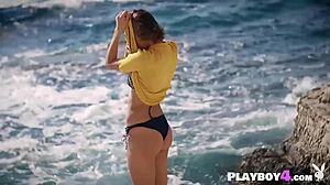 Petite blonde milf teases with outdoor striptease and solo dancing.