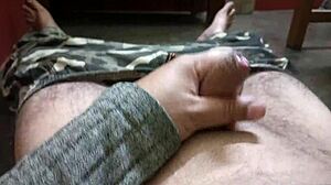 mature man handles his penis at high speed in solo session