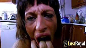 is this nasty brunette milf getting throat and pussy fucked?