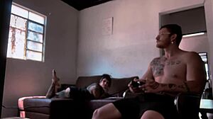 behind the scenes sucking carmona while playing video game