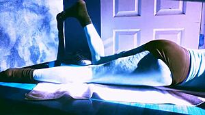 Stretching On Floor With Roller Briefs Winter Sun Relief