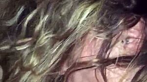 wife secretly gives blowjob to another man at home.