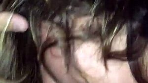 wife secretly gives blowjob to another man at home.