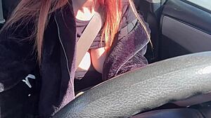 i'm on a sexy car ride with artemisia love, she's flashing her juicy boobs, so horny!