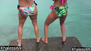 Lesbian Pussy Licking to Climax on Beach with Tattooed Babe