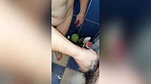 The wife's curvy body glistens in the shower.