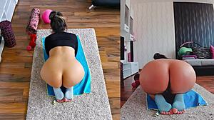 hot sweaty naked yoga dual cam 😏