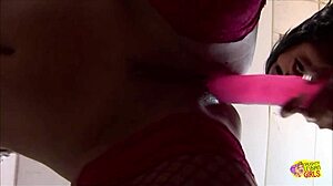 Blonde In Red Stockings Moans As Brunette Licks Her Shaved Pussy And Tight Asshole