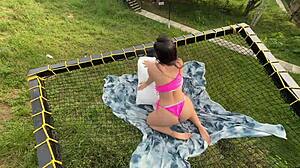 Latina Babe Flashes In Parody With Cute Teen