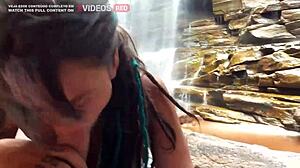 Caught riding in public waterfall sex adventure