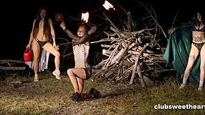 Haunted halloween outdoor masturbation scene