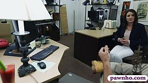 The pawn keeper says, 'come here, wife's ass is mine in the office.'