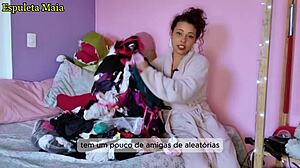 Brazilian Brunette Flaunts Sexy Panties and Lingerie in Solo Show