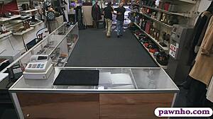 The pawn keeper says, 'come here, wife's ass is mine in the office.'