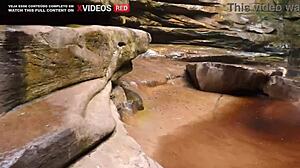 Caught riding in public waterfall sex adventure