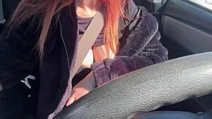 i'm on a sexy car ride with artemisia love, she's flashing her juicy boobs, so horny!